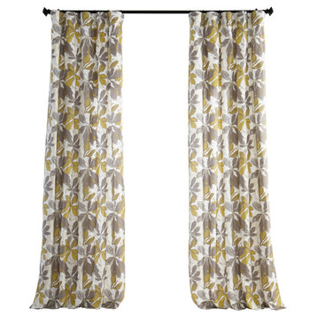 Sunny Day Gold Printed Cotton Curtain Single Panel, 50Wx108L