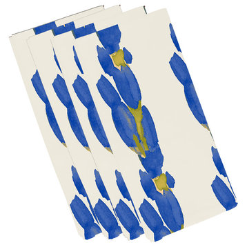 Sunset Tulip Stripe Floral Print Napkins, Set of 4, Blue, 19"