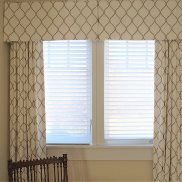 New draperies and box pleat valances in a guest bedroom