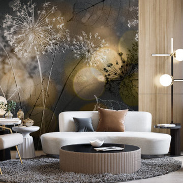 Dark abstract composition of dandelions wall mural wallpaper