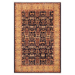 Bareens Designer Rugs - Shabby Chic Ziegler Diedra Blue Gold Hand-Knotted Wool Rug - 6'2'' x 8'8'' - Enhance the ambiance of your home with this magnificent Persian-influenced Turkish hand-knotted rug made by skilled artisans capable of creating the most exceptional vegetable dyes and hand-spun wool. This exquisite handmade rug is a one-of-a-kind Peshawar Kafkaz, otherwise identified as Chobi, Chobi Peshawar, Oushak, or Ziegler rug. These handmade rugs are crafted in Pakistan utilizing superior-quality wool imported from Australia, New Zealand, and Korea in two types of weaves: the Persian weave and the Mori weave. This rug is meticulously crafted by hand using the finest natural vegetable dyes extracted from local plants. The artisans use a blend of hand-spun local and fine merino wool, resulting in a rug with a compelling texture, higher lanolin content, and longer staple. The artisans occasionally incorporate natural or artificial silk into the pile to enhance specific motifs. The finished product is an awe-inspiring execution of flawless design and an understated palette that exudes elegance.