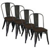 Gunmetal and Elm Wood Industrial Side Chair, Set of 4