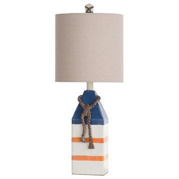 Nautical Rope Table Lamp, Blue And Orange Stripe, White Fabric Shade