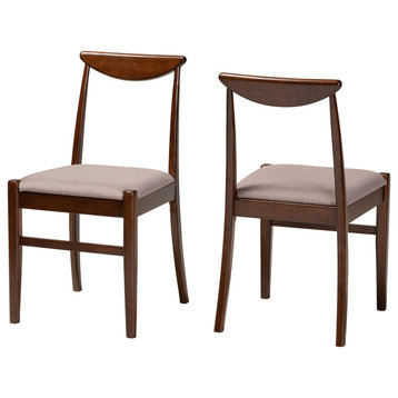 Andie Mid-Century Modern Dining, Warm Gray/Dark Brown, Dining Chair, Set of 2