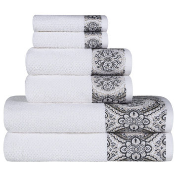 6 Piece Turkish Cotton Fast Drying Soft Towel, White-Stone