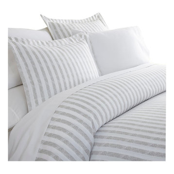 Becky Cameron 3 Piece Puffed Rugged Stripes Duvet Cover Set, Light Gray, Califor