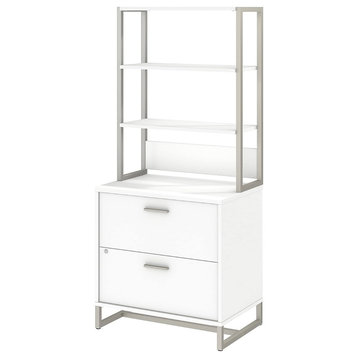 Spacious File Cabinet With Integrated Bookcase & 2 Lockable Drawers, White