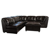 Finney L-Shaped Tufted Cushion Leather Sectional With Ottoman, Black