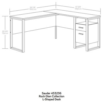Sauder Rock Glen L-Shaped Engineered Wood and Metal Desk in Mystic Oak