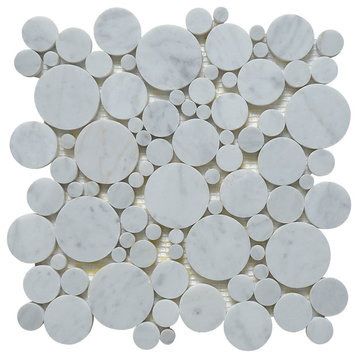 11"x11" Carrara White, Mixed Rounds, Polished, Set of 5