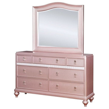 Furniture of America Appell 2-Piece Wood Rose Gold Dresser and Camel Back Mirror