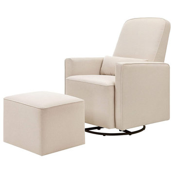 Comfortable Glider With Ottoman, Swiveling Seat With Lumbar Pillow, Cream