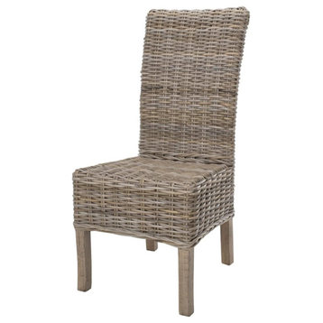 Set of 2 Armless Dining Chair, Rattan Seat & Slightly Tapered Back, Natural
