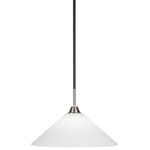 Toltec Lighting - Paramount Mini Pendant, Matte Black & Brushed Nickel, 16" White Matrix - Enhance your space with the Paramount 1-Light Mini Pendant. Installation is a breeze - simply connect it to a 120 volt power supply and enjoy. Achieve the perfect ambiance with its dimmable lighting feature (dimmer not included). This pendant is energy-efficient and LED-compatible, providing you with long-lasting illumination. It offers versatile lighting options, as it is compatible with standard medium base bulbs. The pendant's streamlined design, along with its durable glass shade, ensures even and delightful diffusion of light. Choose from multiple finish, color, and glass size variations to find the perfect match for your decor.