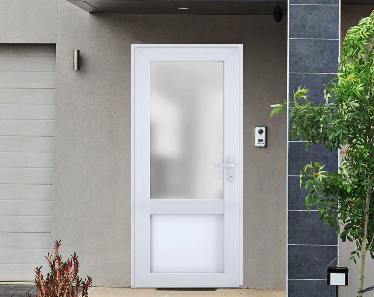 Exterior Prehung FiberGlass Door Frosted Glass Manux 8422 White Silk