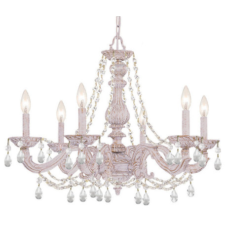 Paris Market 6 Light Clear Italian Crystal White Chandelier