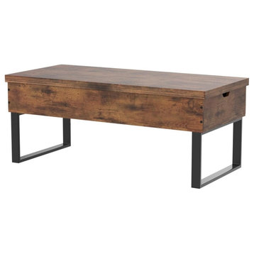 Unique 3 In 1 Coffee Table, Extendable Lifting Up Top, Rustic Brown/Open Bottom
