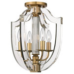 Hudson Valley Lighting - Arietta, 4 Light, Semi Flush, Aged Brass Finish, Clear Glass - The old world and the new meet in Arietta. We take the iconic form of a crest and embellish it, exaggerating its corners and lines. Thick planes of acrylic are laser-cut, meeting metal and contrasting the central column.