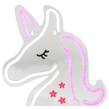 13" White and Pink LED Neon Style Unicorn Wall Sign