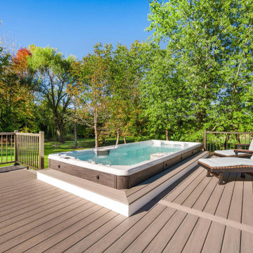 AZEK Reserve Collection Driftwood Decking & Express Universal Rail Bronze