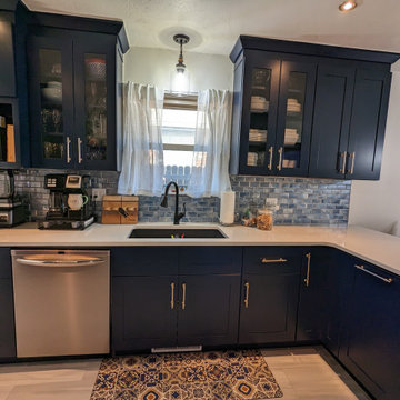 Transitional Kitchen Remodel Done in Mythic Blue Cabinets