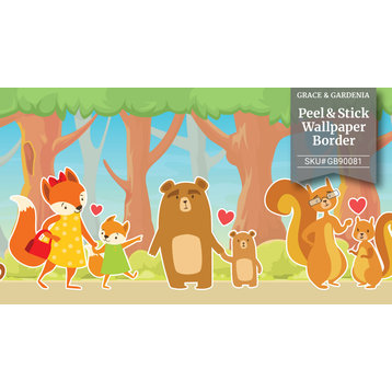 GB90081 Woodland Families Peel and Stick Wallpaper Border 10in Height x 15ft