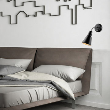 Ramezay 1-Light Plug-In or Hardwire Task Wall Sconce, Chrome Gooseneck, Matte Bl