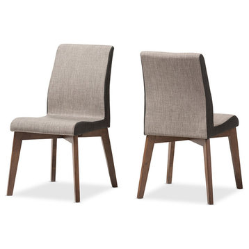 Kimberly Mid-Century Beige and Brown Fabric Dining Chair, Set of 2