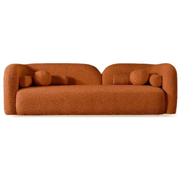 Bodur Japandi Style Luxury Modern Orange Boucle Fabric Curvy Arm Couch