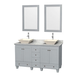 60 inch Double Sink Bathroom Vanity in Grey Finish, Marble Top - Bathroom Vanities And Sink Consoles
