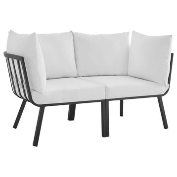 Riverside 2 Piece Outdoor Patio Aluminum Sectional Sofa Set, Gray White