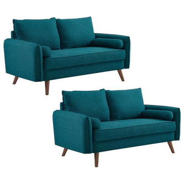 Home Square 2 Piece Contemporary Modern Polyester Loveseat Set in Teal Blue