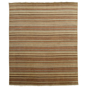 EORC Orange/Green Handmade Wool Striped Rug 2' x 6'