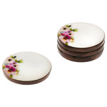 Godinger - Claro Wood Coasters Set of 4, Pink - Floral detailing in bright hues that bring springtime to your dining table. Whether you're having a casual dinner with family or a weekend brunch with close friends, it mixes well with white dinnerware.