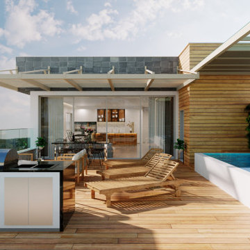 Exterior design of a house with a swimming pool