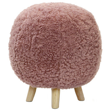 19" Seat Height Plush Pouf Ottoman, Pink With 4 Spindle Legs Furniture