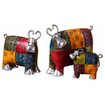 Uttermost - Uttermost Cowabunga Figurines, Set of 3 - The Cowabung Figurines are utterly adorable. Featuring patchwork designs and raised textures, this little herd brings color and whimsy to a bookcase. Their heart-shaped horns will have you oohing and aahing for years to come.  Set of three  Made of metal  Blue, green, red and orange with silver plated metal accents