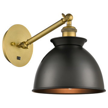 Innovations 317-1W-BB-M14-BK-LED Adirondack 1 Light Sconce, Brushed Brass