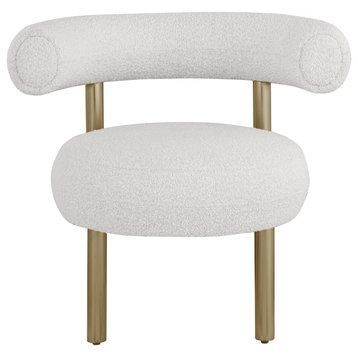 Bordeaux Boucle Fabric Upholstered Accent Chair, Cream, Brushed Brass Finish