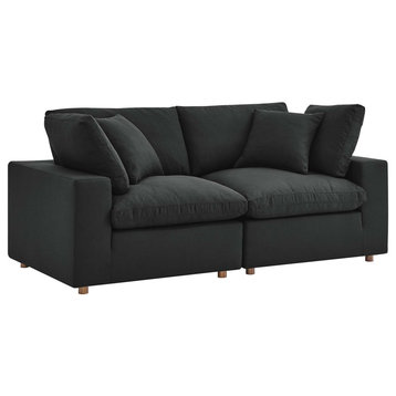 Modway Commix 2-Piece Down Filled Overstuffed Sectional Sofa Set in Black