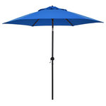 Astella - Astella 9' Round Outdoor Patio Umbrella With Push Tilt, Polyester, Pacific Blue - This 9-foot steel patio umbrella is perfect for shading your outdoor space. The hexagonal canopy is made of durable polyester fabric and features six steel ribs for support. The crank open mechanism makes it easy to open the umbrella, while the push button tilt allows you to adjust the angle of the canopy to provide optimal shade.