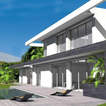 Villa d'exception sur terrain en pente avec piscine à débordement