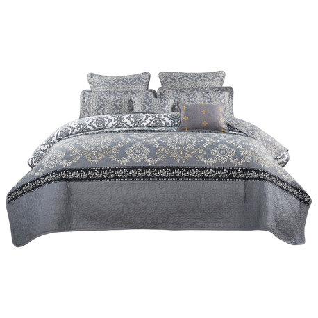 Mystic Quilted 7-Piece Bed Spread Set, Charcoal, Queen