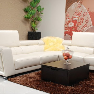 Cream Leather Sectional Sofa with Adjustable Headrests