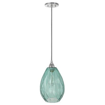 61099-11, 1-Light Hanging Mini Pendant Ceiling Light, Light Green Glass Shade