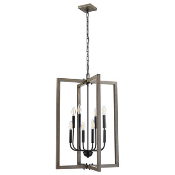 Roxton 8-Light Entry Chandelier, Matte Black with Wood Style Accents