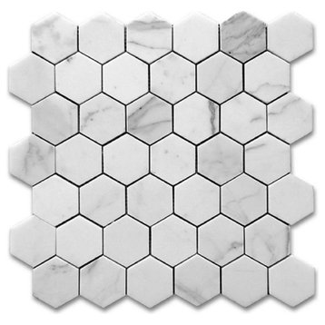 Bianco Carrara Honed Hexagon Tile, 12"x12"