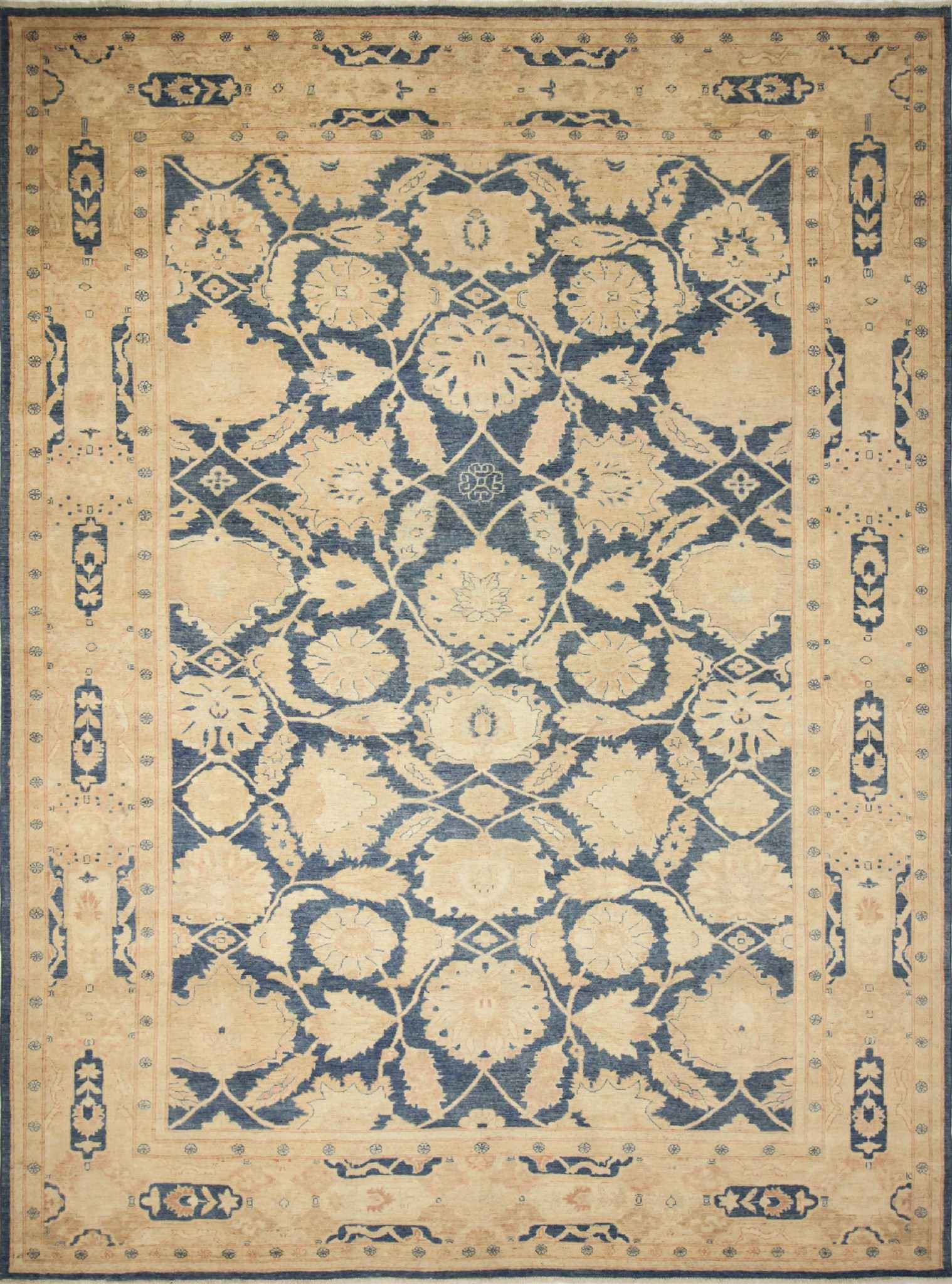 Peshawar Mujune Blue/Beige Rug, 8'10x11'9, 8'10 x 11'9 Traditional