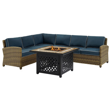 Bradenton 5-Piece Outdoor Wicker Seating Set With Cushions, Navy