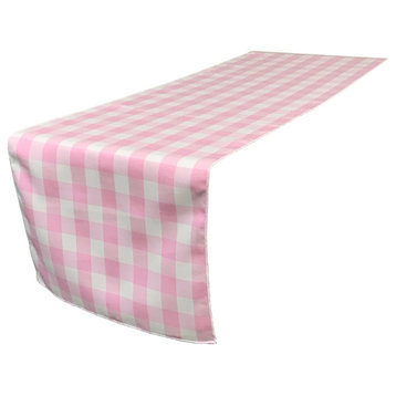 LA Linen Gingham Checkered Table Runner 14"x108", White and Pink